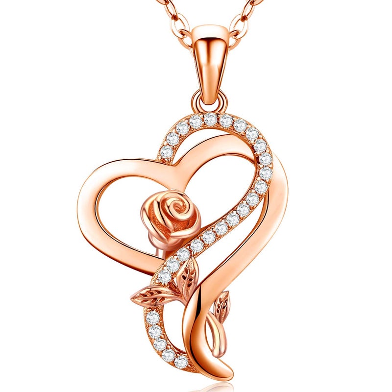 DESIMTION Rose Gold Heart Necklaces for Women,Birthday Mothers Day Christmas Jewelry Gifts for Wife Girlfriend Mom from Daughter - Image 1